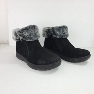 KHOMBU Jessica Black Suede Leather Faux Fur Winter Snow Ankle Boots Size 9